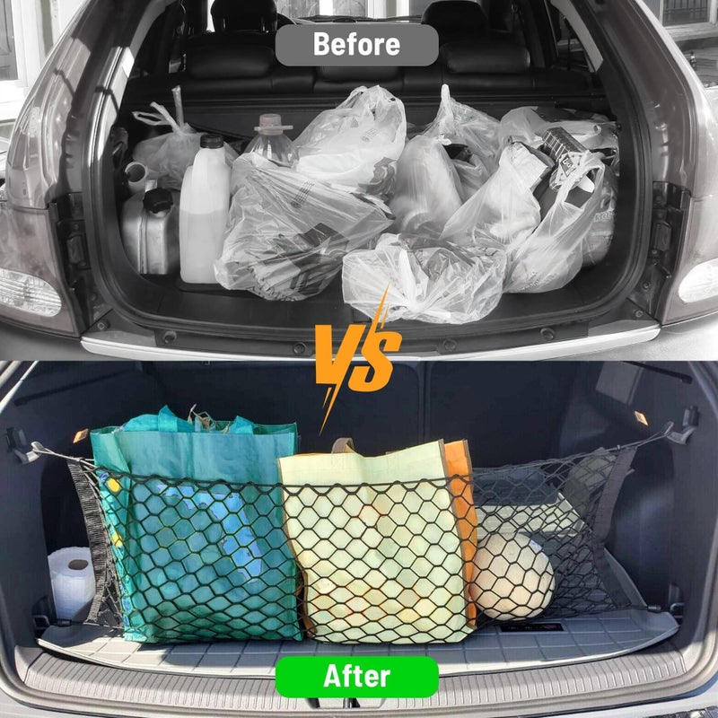 RED WOLF Envelope Style Stretchable Truck Cargo Net for Toyota Subaru Honda Dodge Ford Chevy Trunk Bed Net Mesh Organizer SUV Rear Tailgate Netting for Middle SUV 43.3 x 15.7 inch with Hooks - Image 5